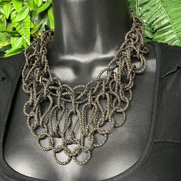 Necklace Women Fashion Bronze Tone Layered Twisted Chain Statement 2128 - Picture 4 of 5